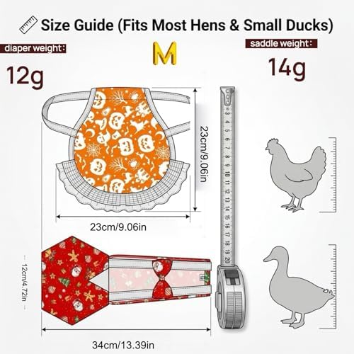 6-Pack Chicken Diapers Saddles Set for Hens/Ducks/Geese - Reusable, Washable, Protective Poultry Clothes with Pumpkin/Santa/Ginger Breadman Designs (M) — view 6