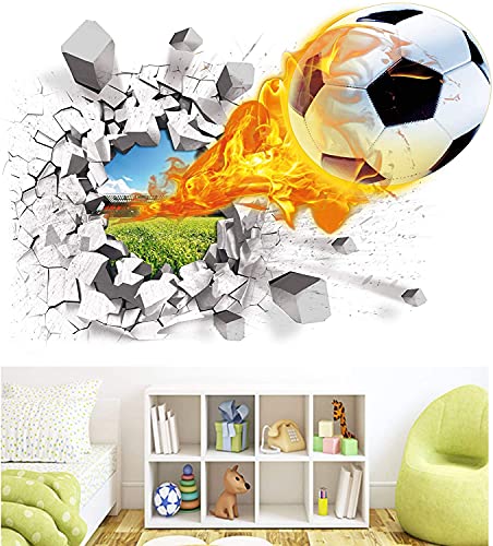 U-Shark 3D Self-Adesive Removable Break Through The Wall Vinyl Wall Stickers/Murals Art Decals Decorator Kid's Favor (Soccer (2 Sheets Of 28"W X 10"H/70X25Cm)) #TOP12