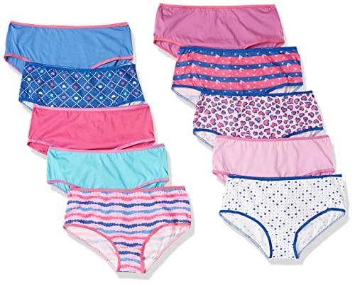 Trimfit Girls 10-pack Colorful Hearts Bright Hipsters Pink/Blue Xs Panties, Blue/Pink Hearts, X-Small US