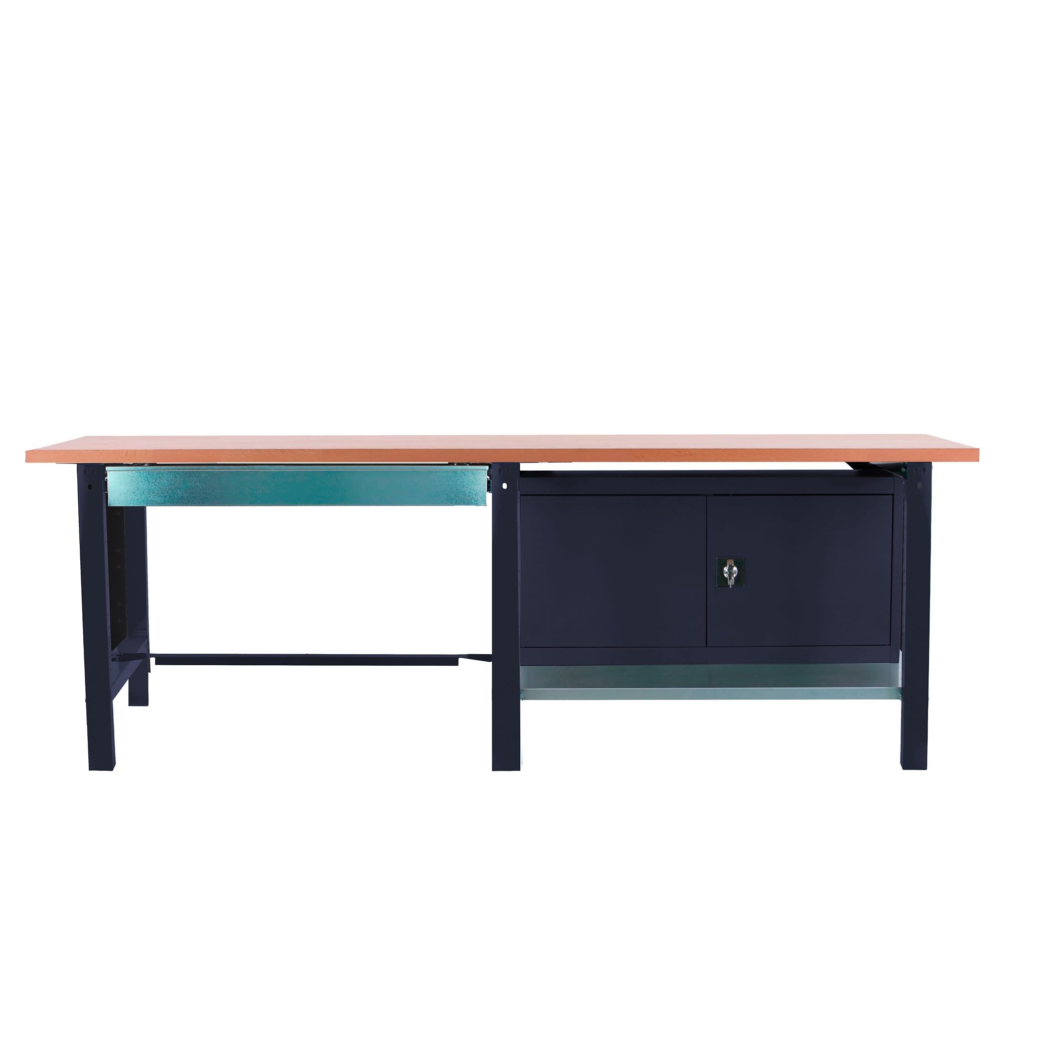 SimonRack Banco de Trabajo Taller Doble, Capacidad Carga 1000 kg, 865x2100x750 mm, 1 Cajón, Guarda Herramientas, Mesa de Trabajo, Antracita/Haya - BT6 PRO