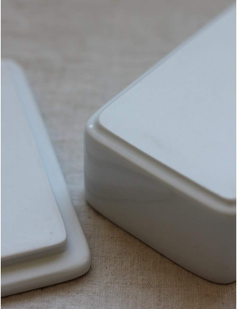 Butter Dishes Simple White Ceramic Rectangular Butter Box Ceramic Butter Tray with Lid Butter Container
