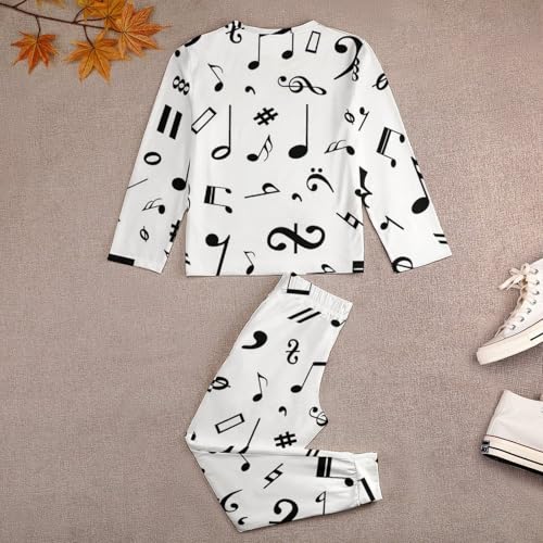 Black And White Music NotesChildren's Pajama Set Round Neck Long Sleeve Top + Pants Two-piece Set150CM3