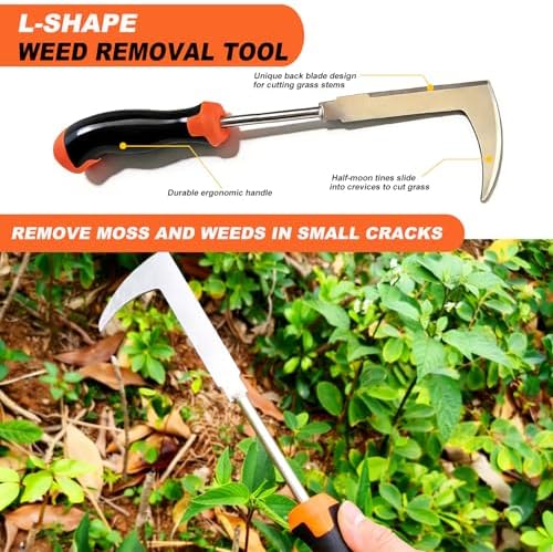3 in 1 Garden Weeding Tool Set β Manganese Steel Weed Puller, Crack & Crevice Weeder, Ergonomic Scratch Tool for Vegetable Gardening, Lawn Yard Flower Bed Weeding β Heavy Duty Rustproof Hand Tools - 5