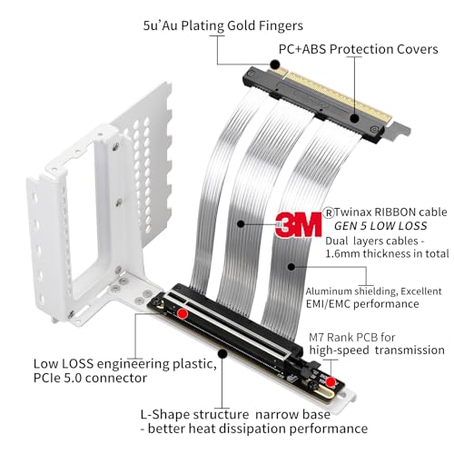 Cable elevador PCIe X16 GEN5 y soporte de montaje vertical GPU PCIe 5.0 RTX5090 blanco 5