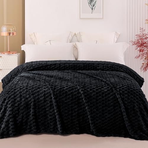 Image of Exclusivo Mezcla Fleece Twin Blanket for Bed, Extra Large Fuzzy Black Bed Blankets, Soft Cozy Plush Sofa Throws for All Seasons, 90x66 Inches