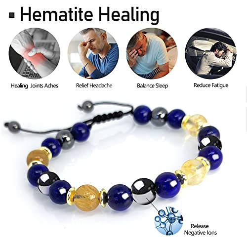 Hion Triple Protection Bracelet-For Wealth Abundance Money, Enhances Decision Making and Promotes Friendship, Honesty, Compassion and Integrity， Lapis Lazuli Bracelet Set for Men Women — view 4
