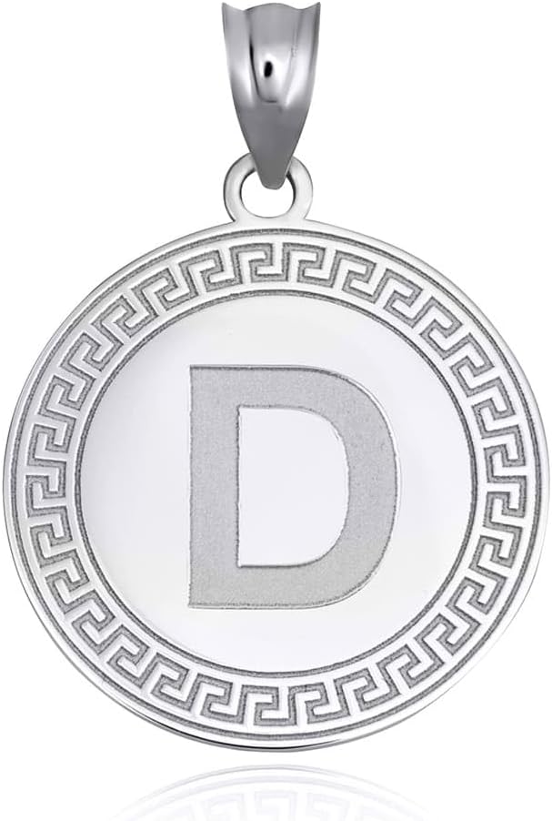 Claddagh Gold .925 Sterling Silver Personalized Letter Initial A-Z Greek Key Medallion Pendant Necklace | Choice of Initial Letter/Rolo Chain 16"-22" Length/Pendant Only