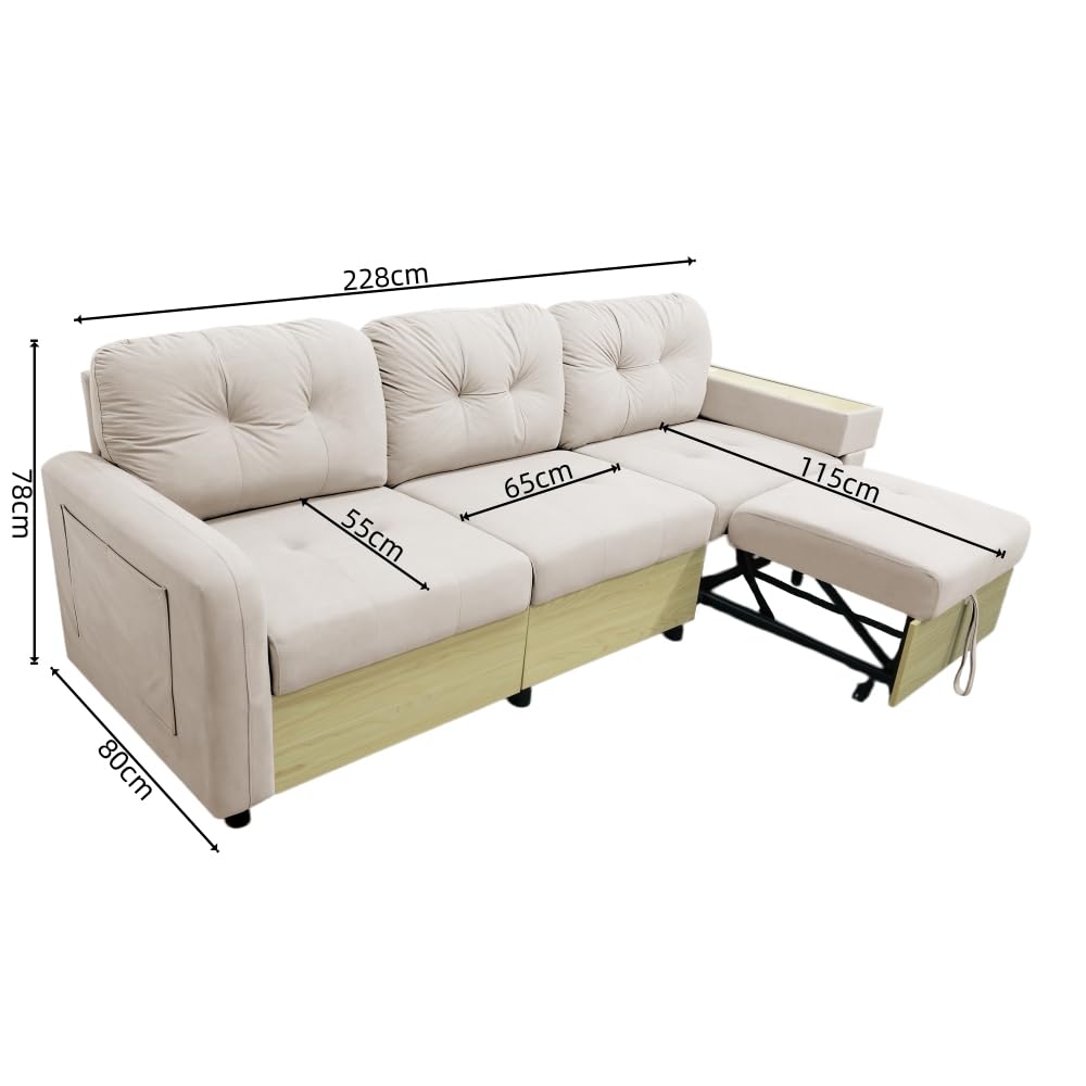 Sofá de salón, sofá esquinero modular de 3 plazas, sofá modular, sofá de 3 plazas, reposabrazos con mesa de madera, puerto USB y compartimento de almacenamiento, con espacio de almacenamiento