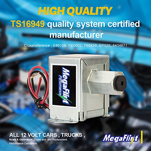 MegaFlint 12V Upgrate Universal Electric Fuel Pump Metal Solid (2.5-4 PSI) Low Pressure for Petrol & Diesel EP12S HEP-02A - Thumbnail 3