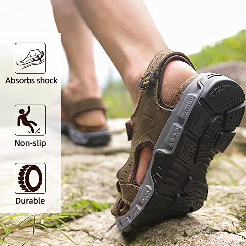 Camel Crown Men's Leather Sandals Hiking Outdoor Water Beach Sports Mens Sandals For Summer With Open Toe Adjustable Straps #TOP5