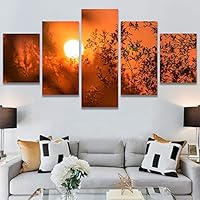 SIGNWIN 5 Panel Canvas Wall Art Setting in The Trees for Home Decorations Ready to Hang - 60