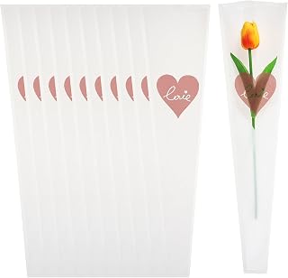 PATIKIL Flower Wrapping Bag 17.7x5x1.5inch, White 50 Pcs | Single Rose Sleeve with Heart Pattern Floral Bouquet Packaging Bags, For- Wedding/Birthday/Graduation/Anniversary/Gift/Par