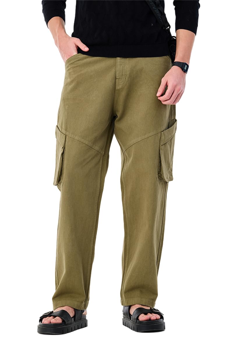 snitch Men Cargo Pants for Street Wear | Baggy Fit Solid Pattern Mid Rise Straight Leg | 100% Cotton Woven Fabric with 6 Utility Pockets for Casual Outings-picture-36