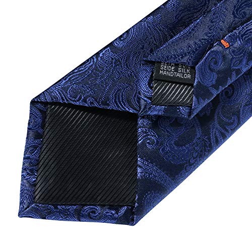 Image of DiBanGu Paisley Ties for Men Silk Necktie and Pocket Square Cufflinks Tie Clip Set Woven Classic Mens Tie for Wedding Party