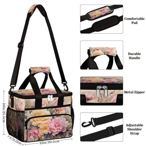 Floral Insulated Picnic Backpack Lunch Box for Women Men Picnic Basket Tote Lunch Bag Picnic Bag Portable Lunch Bags for Picnic, Beach, Work, Trip,Office, Camp Blooming Flowers