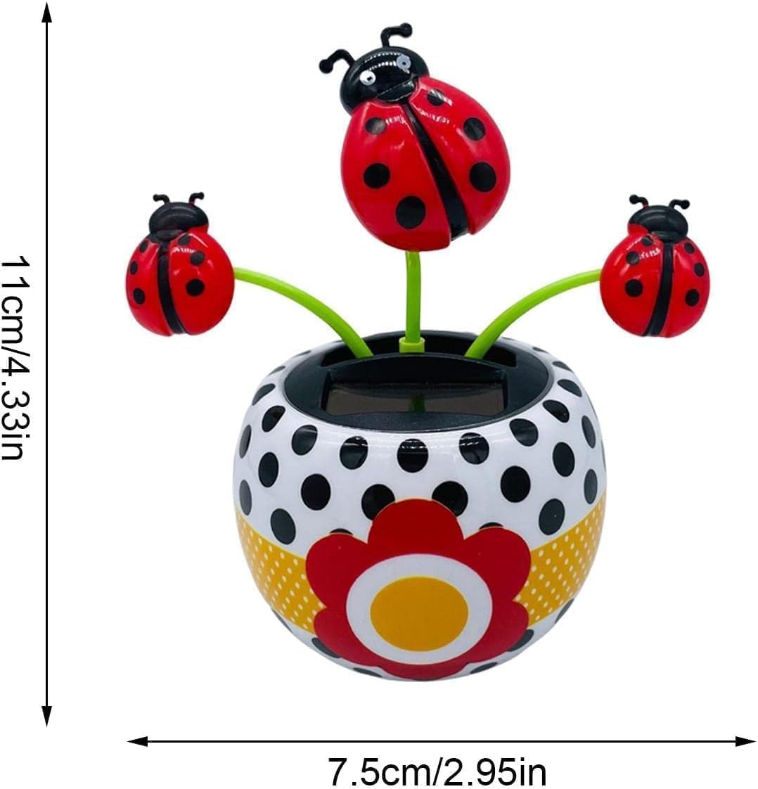Seven-Spotted Ladybug Solar Dancing Flower, Cute Car Dashboard Decoration,Red Swinging Ornament, Solar Dashboard Decorations Flower Dancing Decor, Car Dashboard Swinging Doll Car Desktop Home
