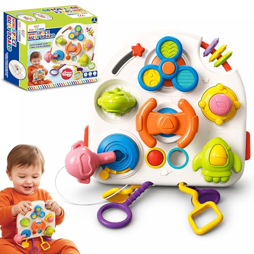 Image of Wembley Toys for 1+ Year Old | Montessori Busy Board for Toddlers 1-3 Years | Sensory Activity Toy with Spinning, Sliding & Fine Motor Skill Activities | Learning Toy for Boys & Girls | Birthday Gift