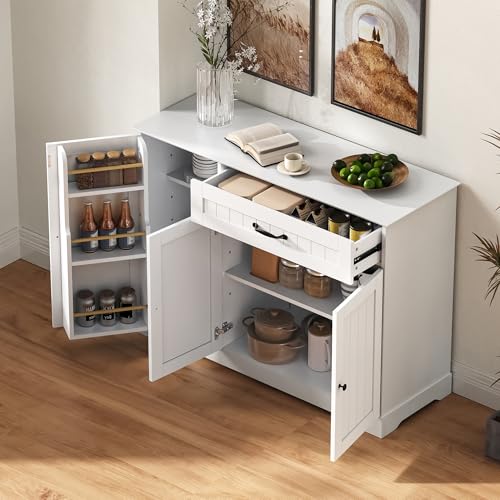 VS VanShine Aparador con 3 puertas y 1 cajón, para cocinas, comedores y salones, pasillos, 107 x 40 x 83,4 cm, color blanco