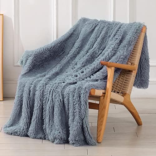 Decorative Extra Soft Faux Fur Throw Blanket 50" x 60",Solid Lightweight Fuzzy Reversible Long Hair Shaggy Blanket,Fluffy Cozy Plush Mink Fleece Comfy Microfiber Blanket for Couch Sofa Bed,Light Gray