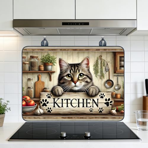 Image of Nuxovilar Cat Kitchen Stove Top Cover, 20.47x28.34 Inches Polyester Mat | Cooktop mat kitchen decor glass cooktop cover gas cooktop protector for kitchen, apartment countertop (Vintage cat print)