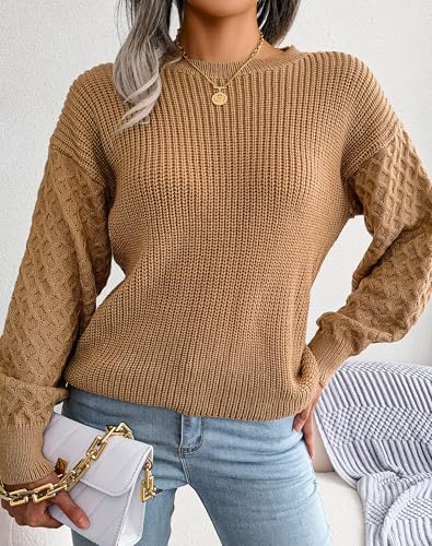 Fall Sweaters for Women Lightweight, Honeycomb Long Sleeve, Crewneck, Textured Knit, Womens Fall Fashion 2025