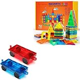 Gemmicc 72PCS Magnetic Tiles Set + 2 Cars
