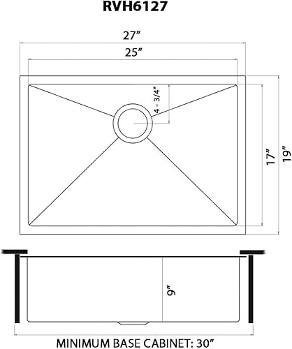 Vista 63 de Ruvati RVH7121BL - Fregadero de cocina de acero inoxidable negro de 21 pulgadas