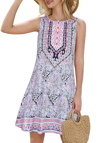 Image of Summer Dresses for Women Beach Boho Sleeveless Vintage Floral Flowy Pocket Tshirt Tank Sundresses 2026
