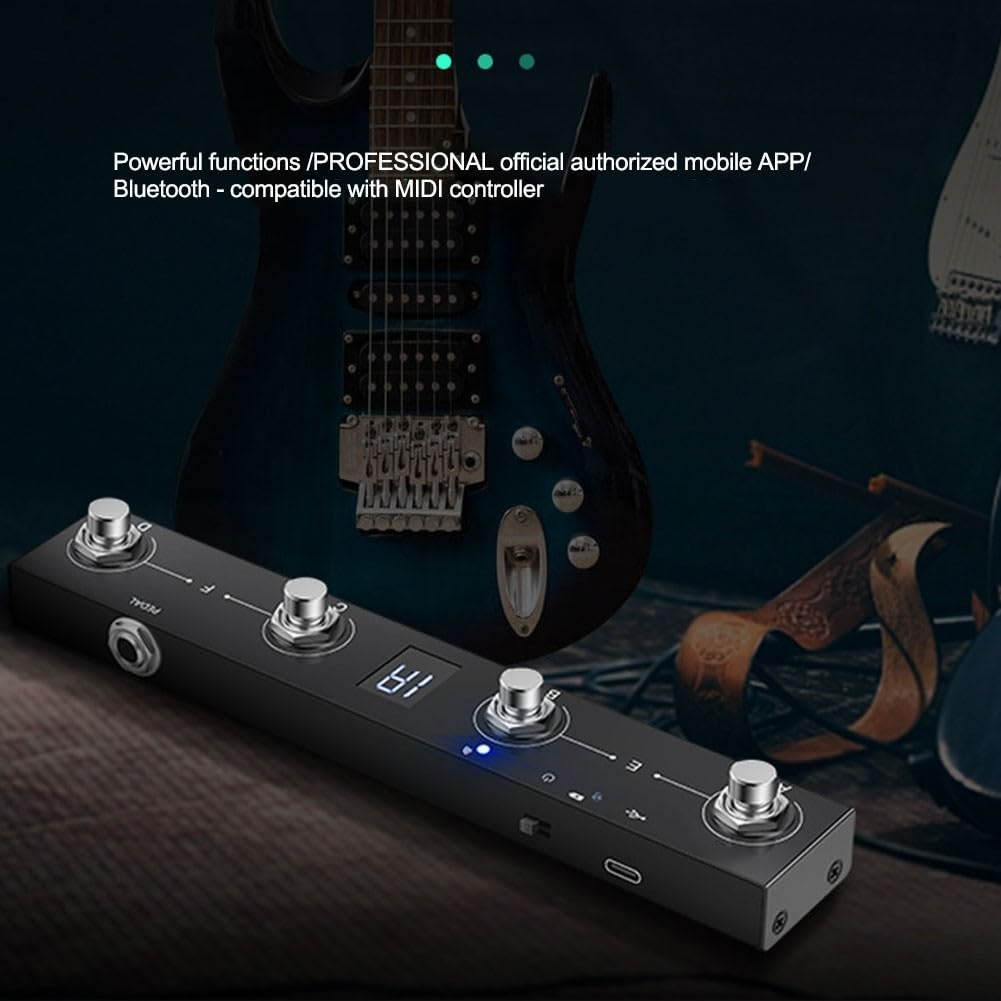 Wiederaufladbar für MIDI-Fußschalter-Controller mit 4 anpassbaren Tasten für Musiker. Tragbares, kabelloses Pedalbrett, kompatibel mit TURNER Chocolate Plus, USB