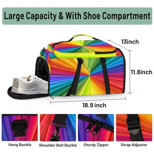 Large Sports Gym Bag With Shoe & Laptop Compartment 47L Waterproof Travel Duffel Bags for Men Women Rainbow Swirl Style Luggage Backpack Duffle Bag3