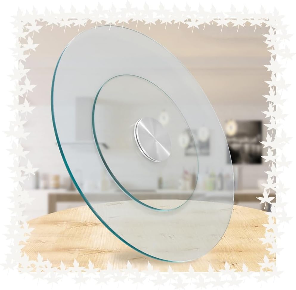 Large Lazy Susan Turntable 24 28 30 36 40inch Round Tabletop Rotating Tray Tempered Glass Turntable with Silent Bearing Centerpieces(Brown,36inch(90cm))