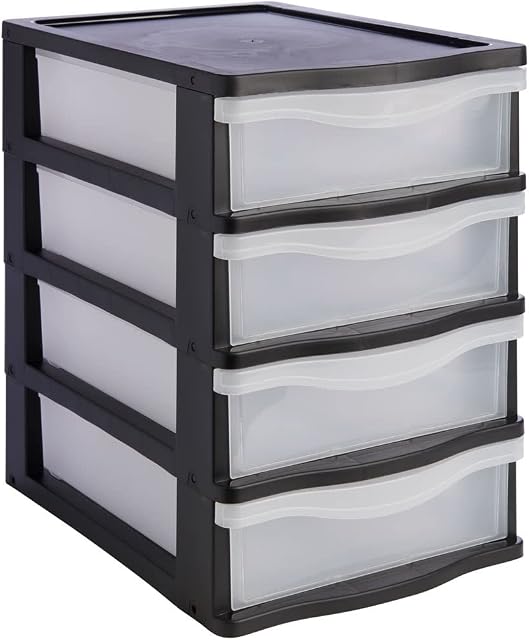 wilko 4 Drawer Unit Slim, Multi Colour Storage Drawers, Plastic Storage Drawers, 31 X 40 X 43cm