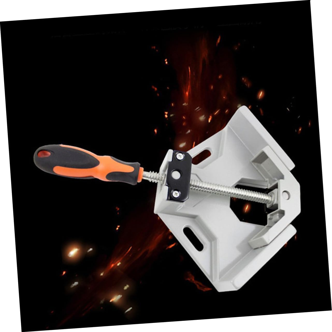 ORFOFE 1PC Multi Function Right Angle Clamp with Head Durable Woodworking Angle Clamp for Welding Framing Drilling and Cabinet Installation Grey