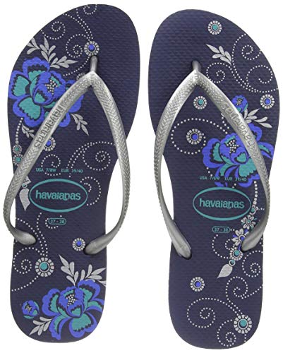 Image of Havaianas Women's Slim Organic Flip Flops, Multicoloured (Blau 0555), 8 UK (43 /44 EU) (41 /42 BR)