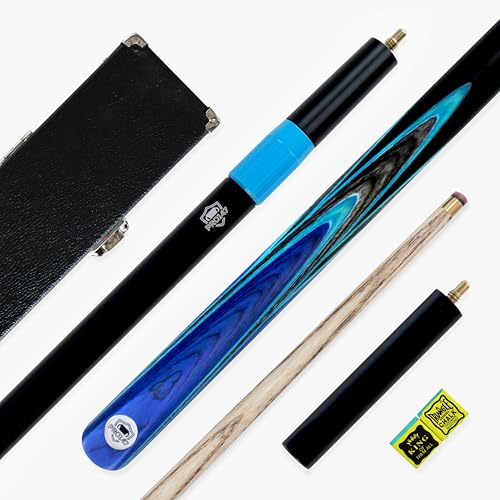 PRO147 Pearl Series 57 Inch Hand Spliced 3/4 Jointed Snooker Pool Cue and Case Set 9.5mm Pro Leather Tip with ¾ Black Hard Case, Long Telescopic Extension and Mini Butt (Green Burl)