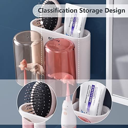Toothbrush Holder Wall Mounted for Bathroom - Bathroom Toothbrush Holder Set with 2 Washcups,Storage Box and 6 Electric Toothbrush Slots-Bathroom Organizer Storage Accessories Set for Kids or Adults