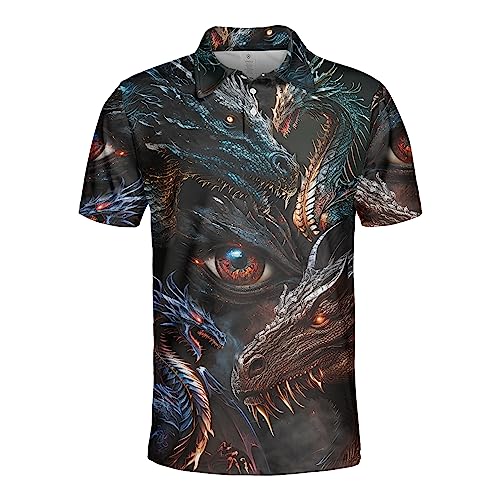 Dragons Polo Shirts for Men - Short Sleeve Golf Shirts Lightweight Mens Polo T-Shirt Casual Style Series 64.1 Size XL