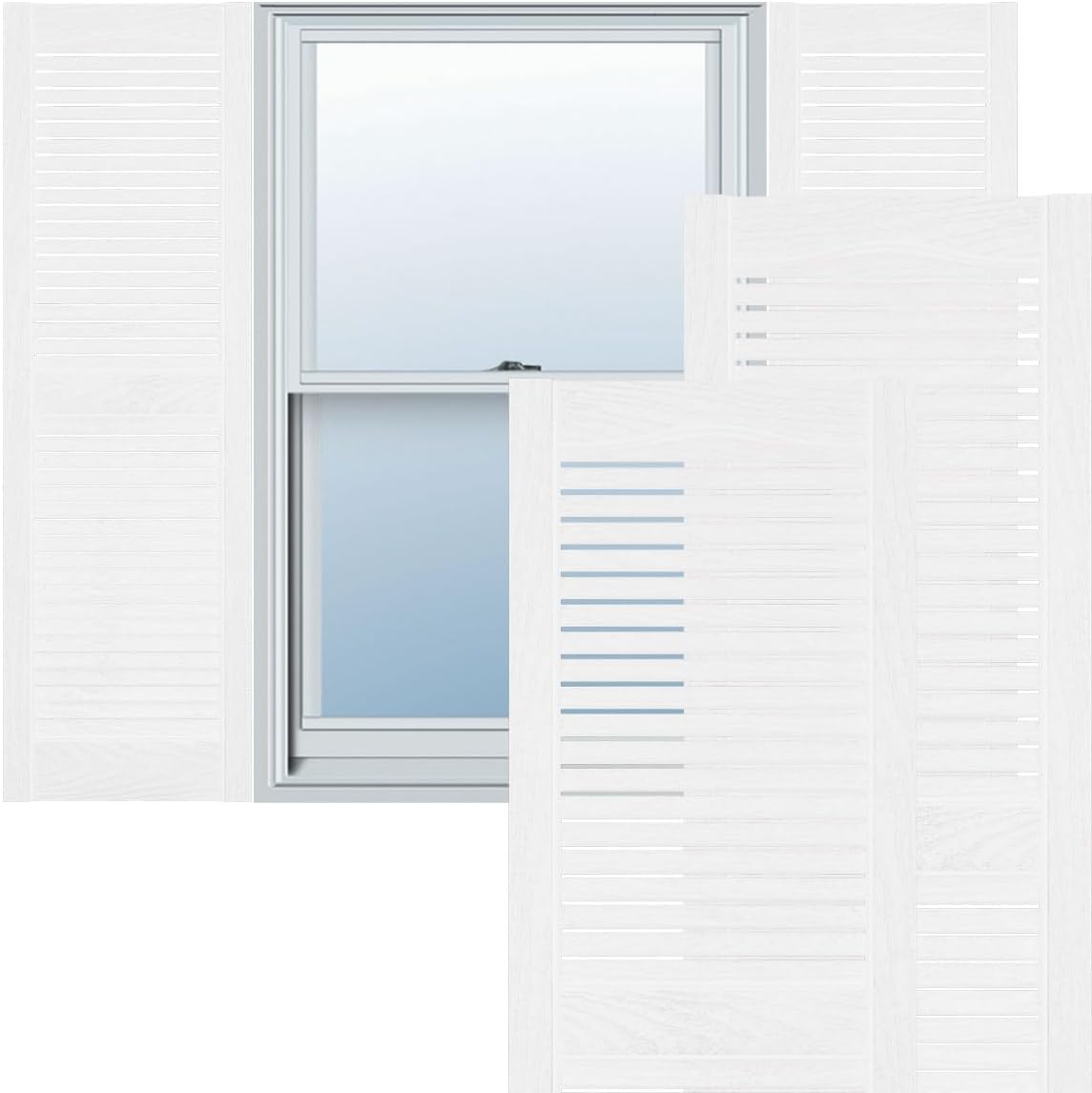 LL1S14X04800BW Lifetime Vinyl Standard Cathedral Top Center Mullion with Open Louver Shutters, 14 1/2" W x 48" H, Bright White, 1 Piece