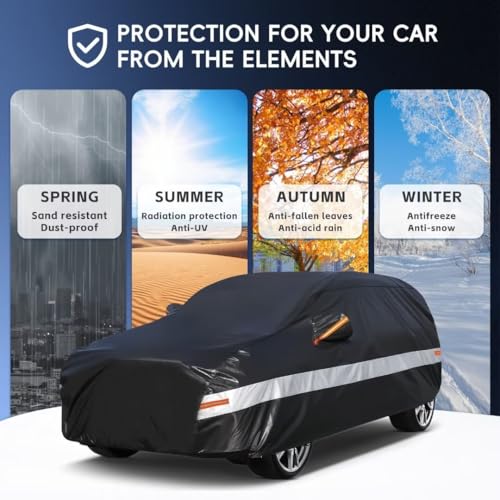 Image of Holhtly Car Cover Custom Fit for Nissan Rogue, Car Covers for Automobiles All Weather Waterproof Sun Snow Rain Wind Dust Protection, Outdoor Car Cover Black & Grey