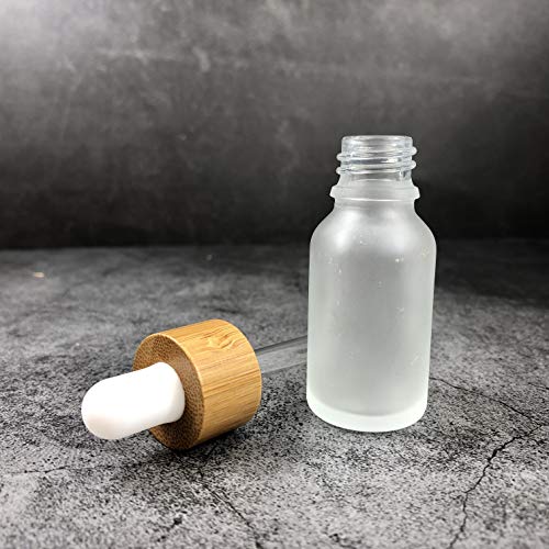 4 Pcs Bamboo Frosted Glass Eye Dropper Bottle,Empty Essential Oil Bottles With Pure Glass Pipettes,Bamboo Cap Makeup Travel Cosmetic Sample Container-Pipette&Funnel included (30ml/1 Ounce)4