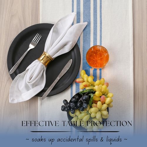 Native Fab Stripe Table Runner - 108 Inches Long Boho Table Covers with Tassels - 100% Cotton, Tight Weave, Non Slip Tablerunner for Dining, Kitchen, Dresser, Wedding, 14"x108" - Light Blue & White by Native Fab - Used condition - Image 3