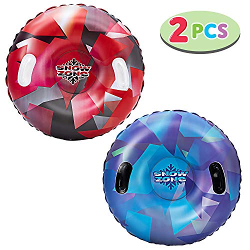 JOYIN Snow Tubes (2 Sets), 34 Inches Inflatable Snow Sled for Sledding