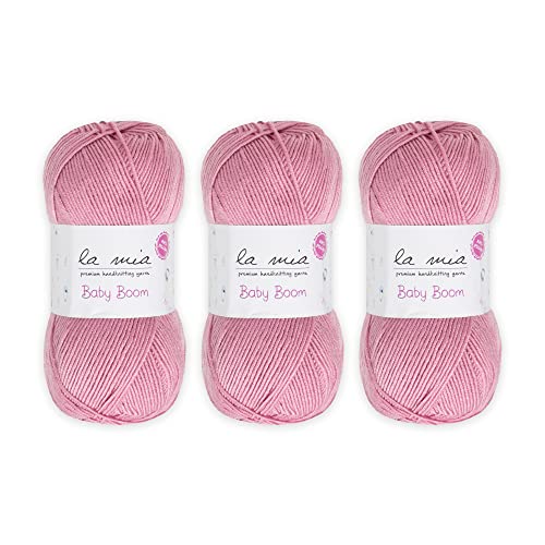 3 Skein La Mia Baby Boom, 100% Antipilling Acrylic Yarn for Knitting and Crochet, Each 100 g (3.5 oz) / 250 m (273 Yards), Weight 3 : Light-Dk, Dried Rose - 1763