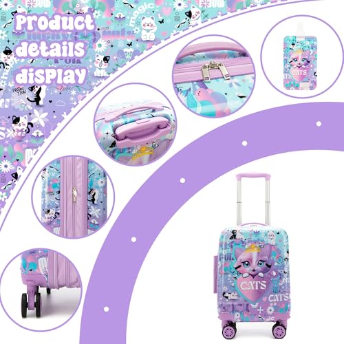 Image of Kids Suitcase Set for Girls Hardside Luggage with Spinner Wheels 5 Piece 16inch Toddler Suitcase for Girls Travel Carry on Luggage Airline Approved