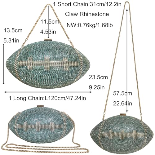 Image of Women Rhinestone Football Shaped Handbag Chain Crossbody Shoulder Bag Football Purse | Rugby, Unique, Novelty, Football