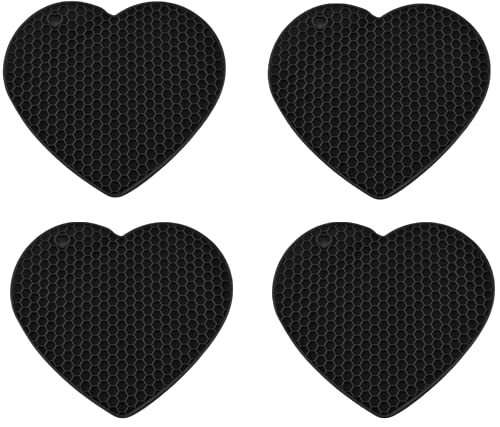 Image of Silicone Trivet for hot Dishes Pots and Pans Our Decorative Table Mats can be Used as Pot Holders and Oven Mitts Coasters Jar Openers (Pack of 4 Black)