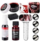 Go Ho Vampire Blood and Fangs Makeup Kit,4 Pairs Vampire Fangs Costume 4 Size Fake Teeth,1 Fake B...