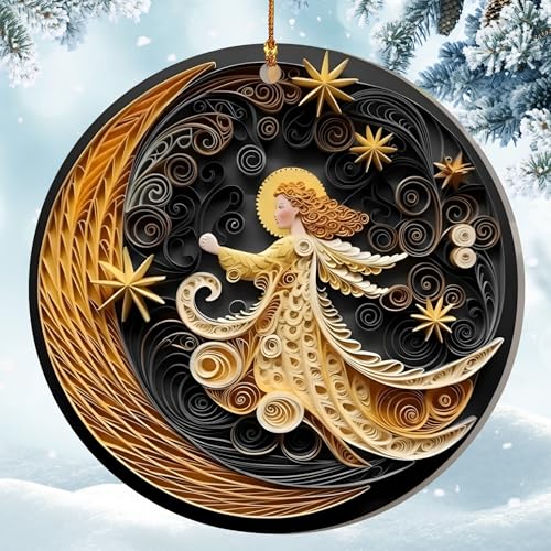 Angel Moon and Star Holiday Ornament