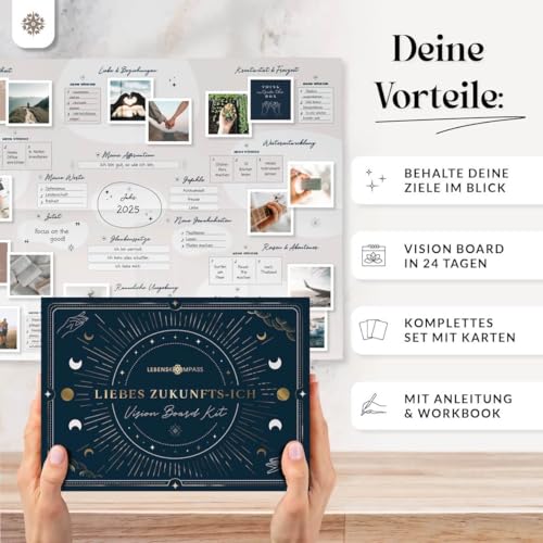 Vision Board Set 2026 - DAS ORIGINAL ”Liebes Zukunfts-Ich” von Lebenskompass® - Bastel Dein eigenes Visionboard und visualisiere das Leben deiner Träume - Geschenke für Frauen & Männer