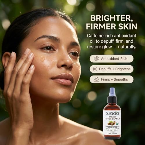 PURA D'OR ORGANIC Coffee Bean Oil Pure Cold-Pressed Moisturizer, 3.38oz | Radiant-Looking Skin, USDA Certified, Antioxidants, Rich Hydration, Face, Body, Hair, DIY Skin Care, Unrefined, Hexane-Free - image 4